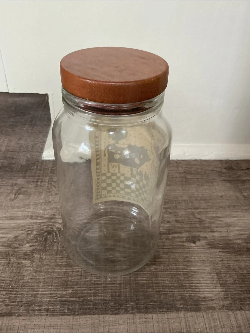 Vintage 1981 Cow Canister Rodger Johnson Glass Jar Wood Lid Farm Folk Art